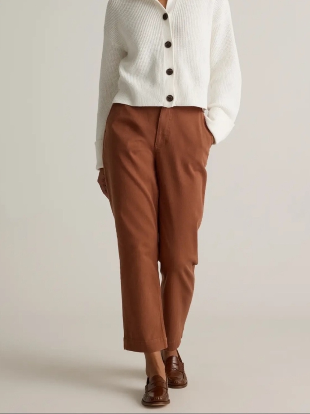 Quince - straight leg cropped pants - rust - 8